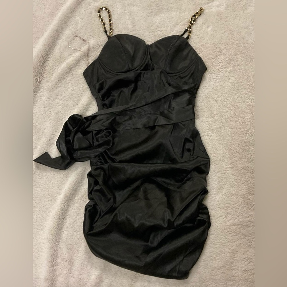 Fashionnova Chain Strap Silk Self-tie Dress